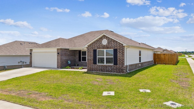 1111 W Cheyenne Ln, Claremore, OK 74019 - ranch-style home with brick siding, a garage, concrete driveway, and roof with shingles