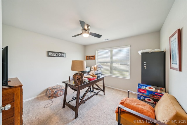 1111 W Cheyenne Ln, Claremore, OK 74019 - office with a ceiling fan and light carpet
