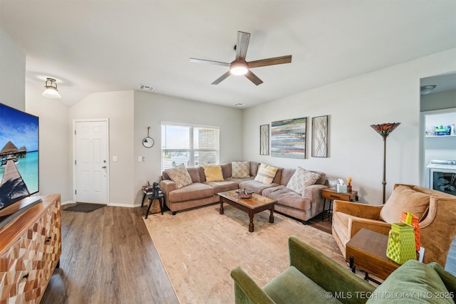 1111 W Cheyenne Ln, Claremore, OK 74019 - living room with wood finished floors and ceiling fan