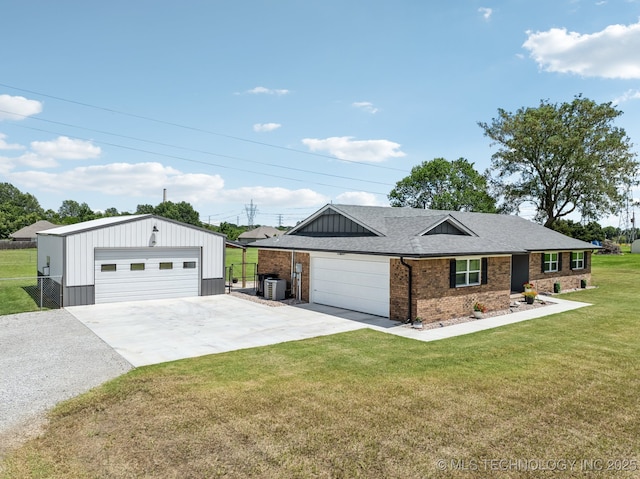 1120 S Sequoyah Dr, Oologah, OK 74053 - ranch-style home with brick siding, concrete driveway, a garage, board and batten siding, and roof with shingles