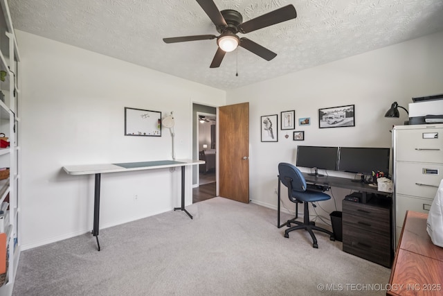 1120 S Sequoyah Dr, Oologah, OK 74053 - office featuring ceiling fan, carpet floors, and a textured ceiling