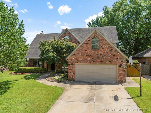 5428 E 88th St, Tulsa, OK 74137 - traditional-style house with concrete driveway, a shingled roof, an attached garage, and brick siding