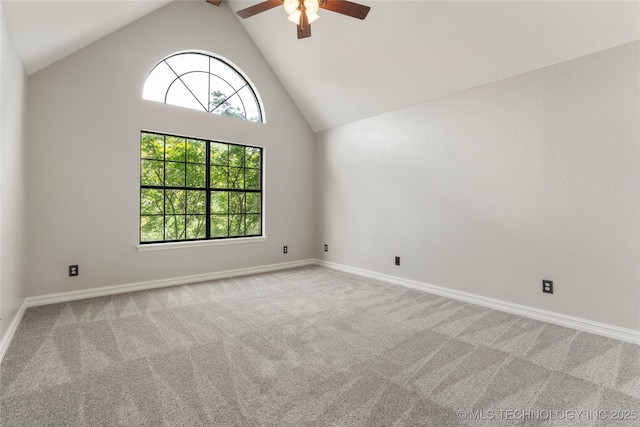 5428 E 88th St, Tulsa, OK 74137 - spare room with ceiling fan, carpet floors, and high vaulted ceiling