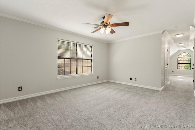 5428 E 88th St, Tulsa, OK 74137 - spare room featuring light colored carpet, ceiling fan, and ornamental molding