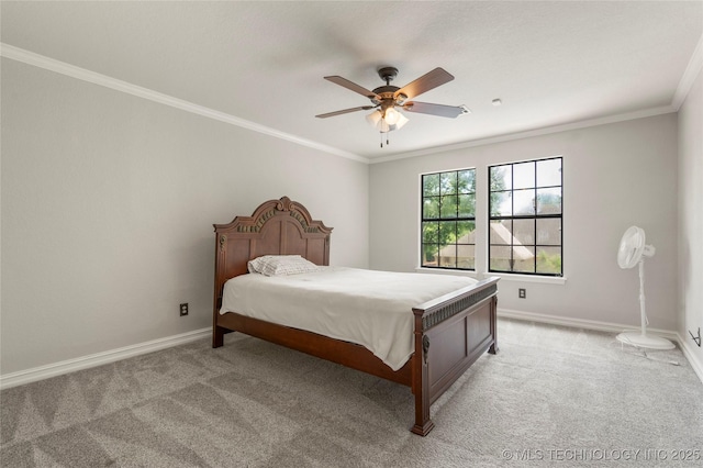 5428 E 88th St, Tulsa, OK 74137 - bedroom with light colored carpet, ornamental molding, and ceiling fan
