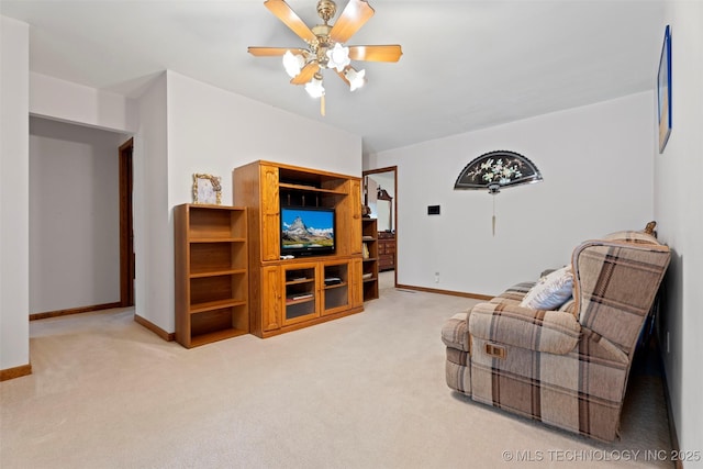 507 S Thompson, Vinita, OK 74301 - living area with light carpet and a ceiling fan