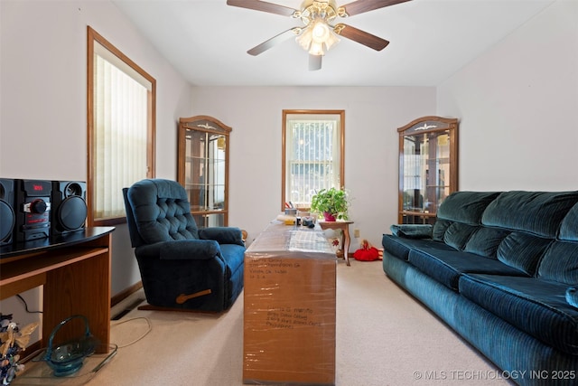 507 S Thompson, Vinita, OK 74301 - living area with carpet and ceiling fan