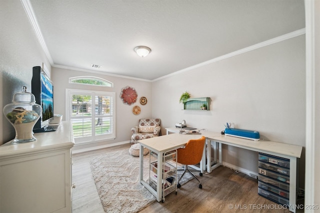 12708 E 78th St, Owasso, OK 74055 - office area featuring ornamental molding and wood finished floors