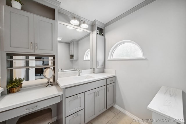 12708 E 78th St, Owasso, OK 74055 - bathroom with ornamental molding, marble finish flooring, and vanity
