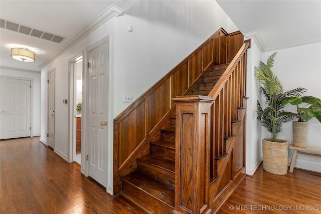 4146 S Birmingham Pl, Tulsa, OK 74105 - stairs featuring wood finished floors and ornamental molding