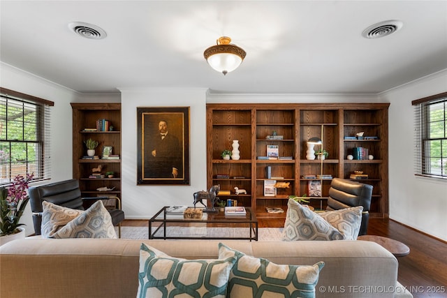 4146 S Birmingham Pl, Tulsa, OK 74105 - living room featuring ornamental molding and wood finished floors