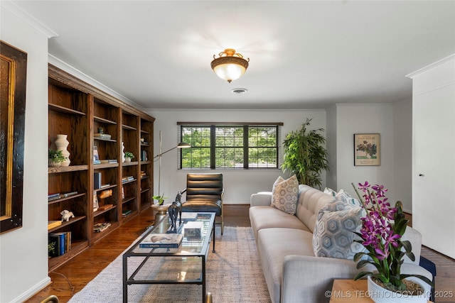 4146 S Birmingham Pl, Tulsa, OK 74105 - living area with ornamental molding and wood finished floors