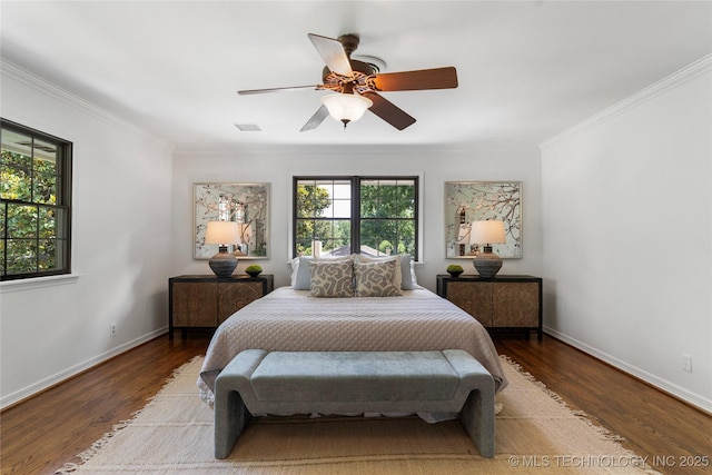4146 S Birmingham Pl, Tulsa, OK 74105 - bedroom featuring ornamental molding, wood finished floors, and ceiling fan