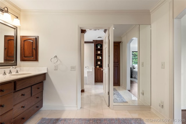 4146 S Birmingham Pl, Tulsa, OK 74105 - bathroom featuring vanity, crown molding, and tile patterned floors