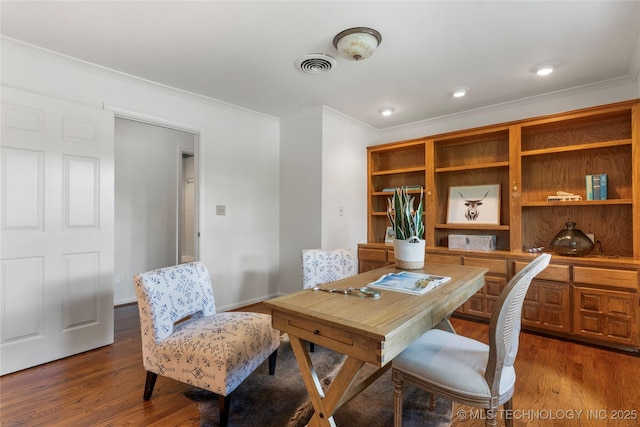 4146 S Birmingham Pl, Tulsa, OK 74105 - office area featuring crown molding and dark wood-type flooring