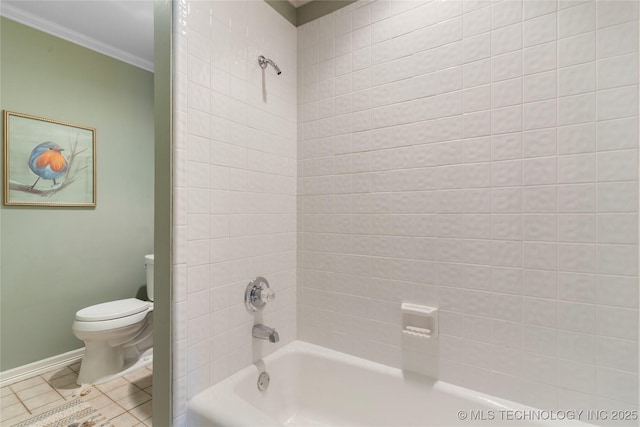 4146 S Birmingham Pl, Tulsa, OK 74105 - bathroom featuring crown molding, shower / bathtub combination, and tile patterned floors