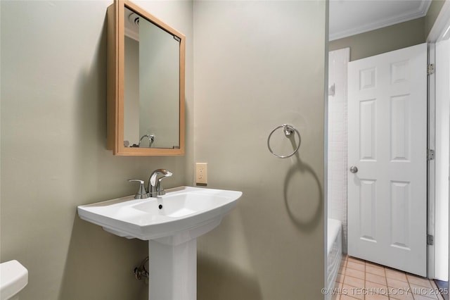 4146 S Birmingham Pl, Tulsa, OK 74105 - bathroom featuring crown molding, tile patterned floors, and  shower combination