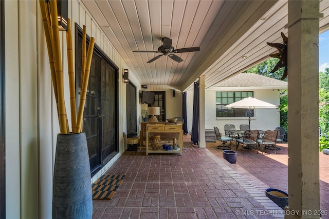 3918 S Evanston Ave, Tulsa, OK 74105 - view of patio / terrace featuring outdoor dining space and ceiling fan