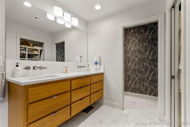 3918 S Evanston Ave, Tulsa, OK 74105 - full bath featuring double vanity and recessed lighting