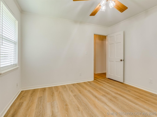 5610 S 75th E Pl, Tulsa, OK 74145 - empty room with light wood-style flooring, ceiling fan, and ornamental molding