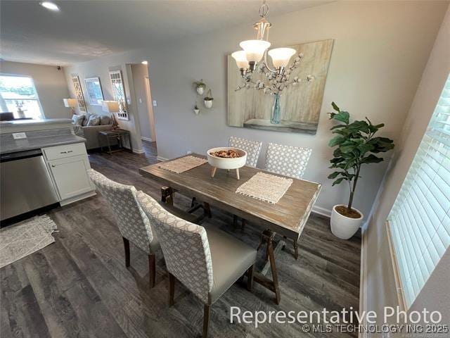 1414 N 83rd St, Broken Arrow, OK 74014 - dining space with dark wood finished floors, a chandelier, and recessed lighting