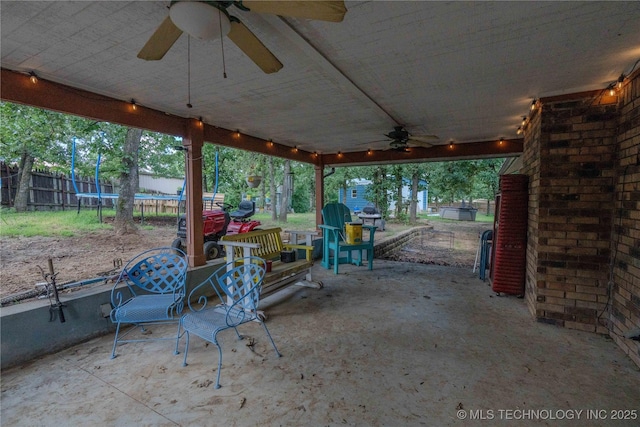 920 Ridge Oak Rd, Sapulpa, OK 74066 - view of patio featuring a trampoline and a ceiling fan