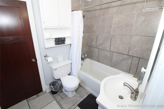 2216 E 8th St, Tulsa, OK 74104 - full bathroom with shower / bath combo with shower curtain and tile patterned floors