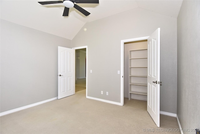 1004 E Fargo St S, Broken Arrow, OK 74012 - unfurnished bedroom with lofted ceiling, a spacious closet, light colored carpet, and a ceiling fan