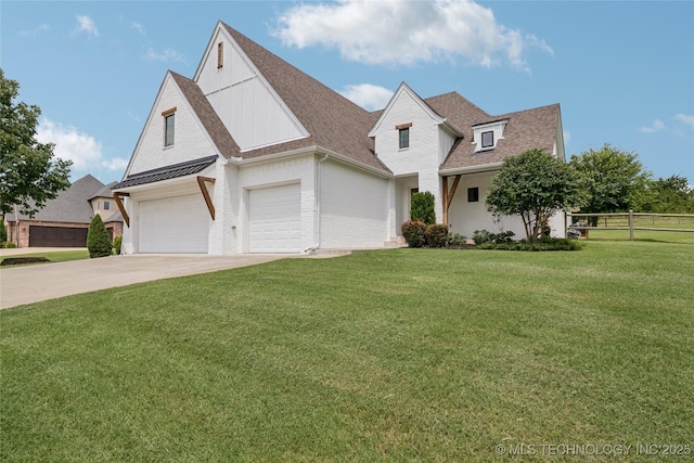 7383 S 288th E Ave, Broken Arrow, OK 74014 - view of front facade with brick siding, a garage, a shingled roof, concrete driveway, and a standing seam roof