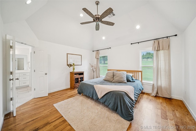 7383 S 288th E Ave, Broken Arrow, OK 74014 - bedroom with light wood-style floors, recessed lighting, ceiling fan, and high vaulted ceiling