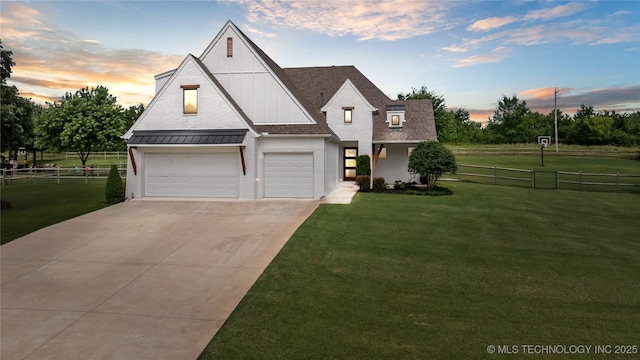 7383 S 288th E Ave, Broken Arrow, OK 74014 - modern inspired farmhouse featuring concrete driveway, a garage, brick siding, and roof with shingles