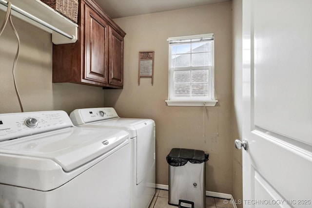 7316 E Knoxville St, Broken Arrow, OK 74014 - laundry room featuring independent washer and dryer, cabinet space, and light tile patterned floors
