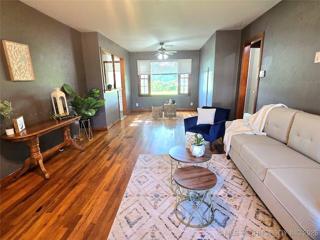 305 Chronister Ave, Drumright, OK 74030 - living room featuring wood finished floors and a ceiling fan