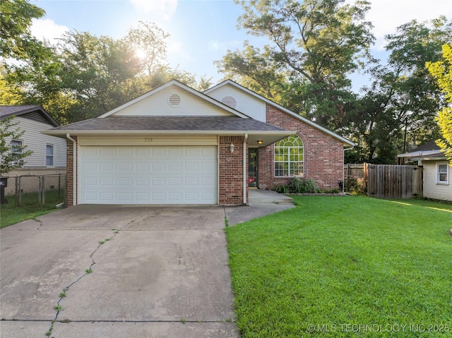 715 S Muskogee St, Sapulpa, OK 74066 - view of front facade with driveway, brick siding, a garage, and roof with shingles