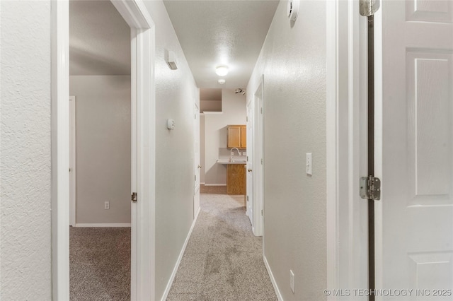 715 S Muskogee St, Sapulpa, OK 74066 - hall featuring light carpet, a textured wall, and a textured ceiling