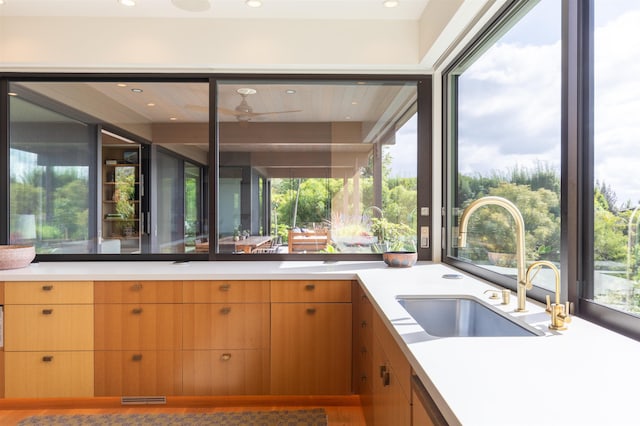 kitchen with hardwood / wood-style floors and sink