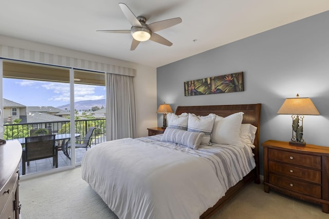28 Hauwahine Ln Unit F203, Kihei, HI 96753 - bedroom with light colored carpet, access to exterior, and ceiling fan