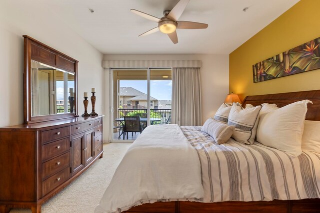 28 Hauwahine Ln Unit F203, Kihei, HI 96753 - bedroom featuring access to outside, light colored carpet, and ceiling fan