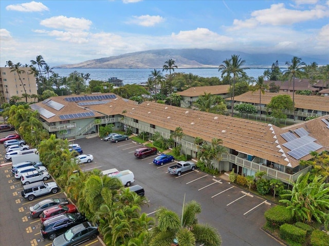 aerial view with a water and mountain view