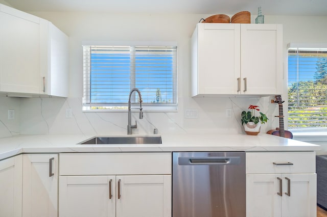 kitchen featuring white cabinetry, sink, and stainless steel dishwasher