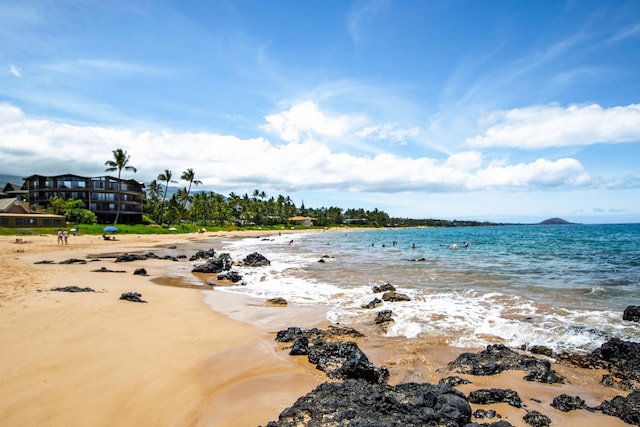 view of water feature featuring a view of the beach