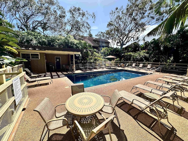 view of swimming pool with a patio