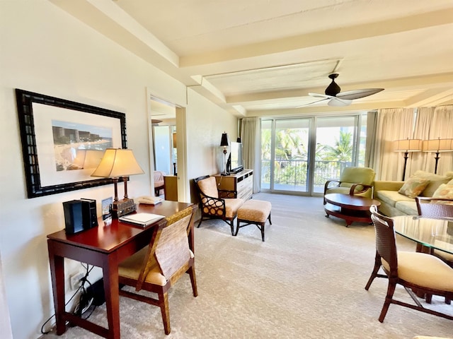 sitting room featuring carpet floors and ceiling fan