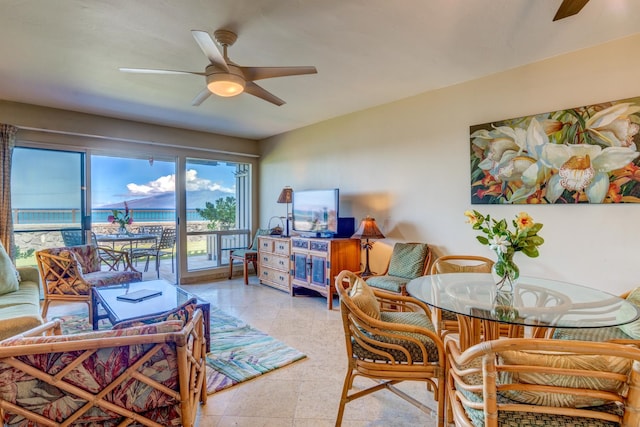 living room with ceiling fan