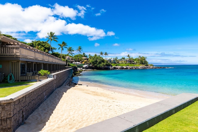 property view of water featuring a view of the beach