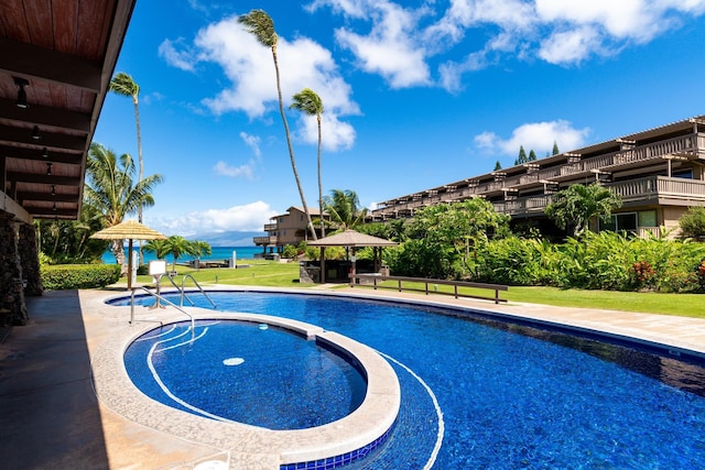 4909 Lower Honoapiilani Rd Unit A8, Lahaina, HI 96761 - view of pool with a gazebo, a pool with connected hot tub, and a patio