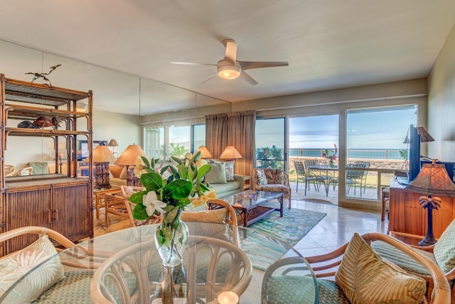 4909 Lower Honoapiilani Rd Unit A8, Lahaina, HI 96761 - living area featuring ceiling fan and tile patterned floors