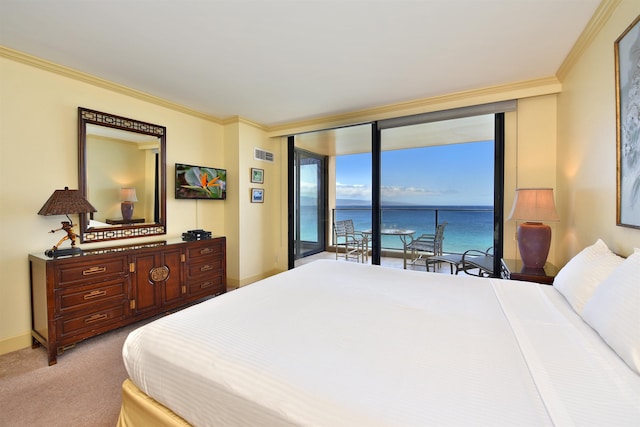 110 Kaanapali Shores Pl Unit 817, Lahaina, HI 96761 - bedroom featuring ornamental molding, access to exterior, floor to ceiling windows, carpet flooring, and baseboards