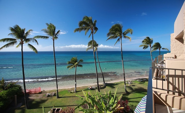 property view of water featuring a view of the beach