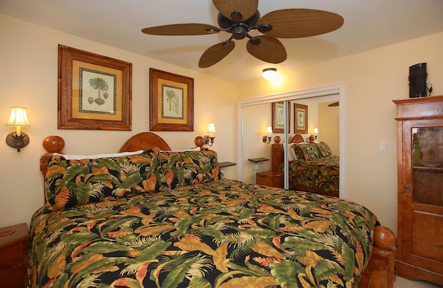 bedroom featuring a closet and ceiling fan